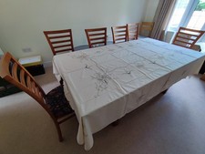Large Vintage Cream Embroidered Tablecloth + 12 Serviettes, 70 x102 inches