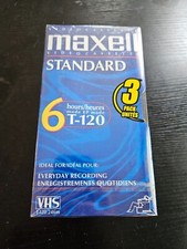 3 Maxell Blank Tapes VHS T-120 VCR Video Cassette Standard Grade 6 Hour SEALED