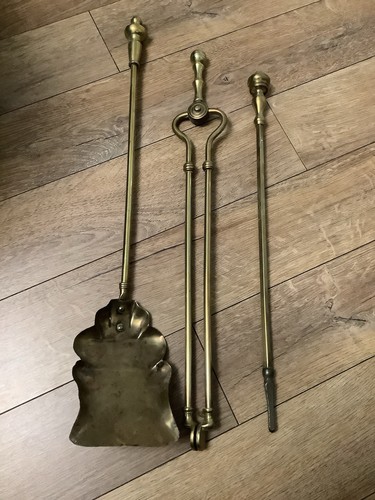 Brass fire irons - fire, thongs