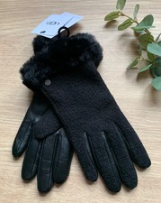 GENUINE WOMEN'S UGG AUSTRALIA FABRIC & LEATHER SHORTY TECH GLOVES - BLACK - BNWT