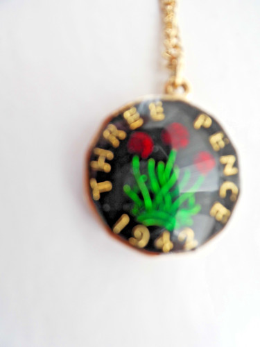 Enamelled three pence coin - enamelled,