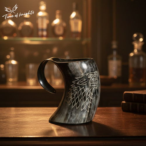 Hand carved viking horn mug - hand,