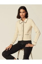 Sandro Lore Shirt Style Knitted Cardigan With Pearl Buttons Size M EU 38 UK 10