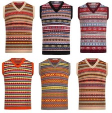 Mens Vintage FairIsle Tank Top Jumper Knitted Wool Sweater Retro Sleeveless Vest