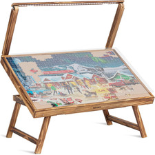 Tektalk Wooden Jigsaw Puzzle Table with LED Light, Foldable, Adjustable Height, 