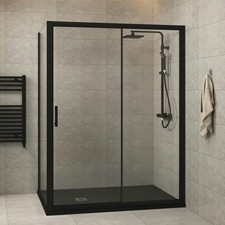 Matt Black Sliding Shower Enclosure Door With Side Panel Walk In Glass Screen