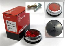 LUCAS RER25 REAR RED ROUND REFLECTOR & CHROME RIM BEZEL CAR MOTORCYCLE MOTORBIKE