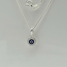 925 Sterling Silver 10mm Evil Eye Round Pendant Necklace 20 Inch Brand New