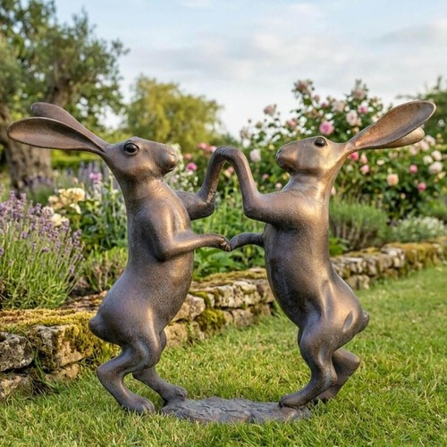 Boxing hares garden sculpture - garden,