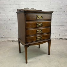Vintage 1930s Mahogany Music Cabinet with 4 Drawers and Brass Handles