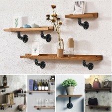 4x Pipe Shelf Brackets Industrial Iron Rustic Wall Floating Storage Shelves Rack