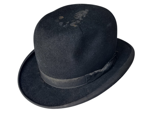 Vintage black fur felt - felt, bowler