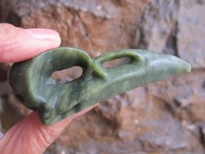 Nephrite Jade carved Raven Skull Crystal Polished Carving  luck heart chakra Lg