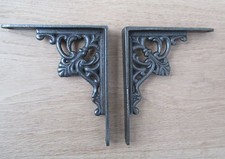 PAIR Antique Cast Iron ornate small shelf Bracket wall Support books storage