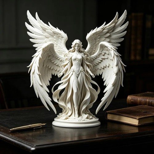 Four wing angel statue - four, 3d