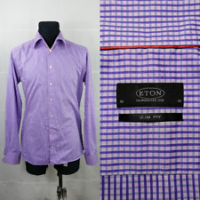 ETON GANGHESTER 1928 16” 41cm Mens Slim Purple Pink Check Shirt Cotton P2P 56cm