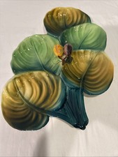 Vintage Majolica Lotus Water Lily Leaf Serving Dish- Italy