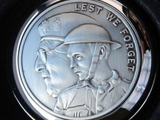 WW2 Pocket Watch English Pewter Faced Lest We Forget Polished & Chain & Box