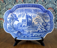 Georgian English Pearlware Fisherman Ruins Davenport Serving Bowl Dish Antique