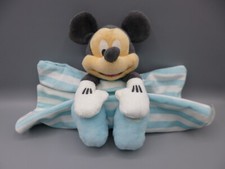 Disney Store Mickey Mouse Blue Baby Comforter Soother Blanket Blankie Stripe