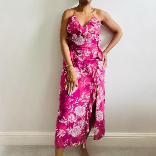Zara pink printed ruffled midi - zara,