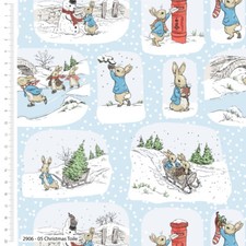 Peter Rabbit Christmas Fabric Cotton 112cm Wide 2906-05 Toile White