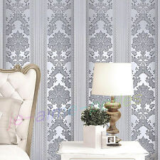 Silver Grey Damask Wallpaper