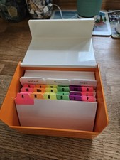 Vtg Retro 60/70s Orange Velos 53 Index Card Holder Box + Cards Recipes Address