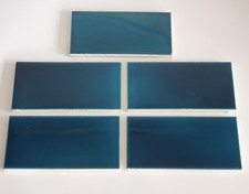 Set of 5 Antique Fireplace Spacer Plain Blue Tiles C1900