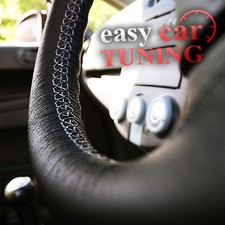 For VW Transporter T5 2003+ Black Real Leather Steering Wheel Cover Grey Stitch