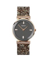 SEKONDA SEKSY ROCKS LADIES ROSE GOLD PLATED GREY CRYSTAL WATCH 2656 NEW.