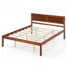 Queen Size Wooden Platform Bed Frame with Headboard Mattress Foundation Walnut