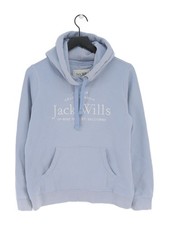 Jack Wills Women's Hoodie UK 12 Blue Graphic Cotton with Polyester Pullover