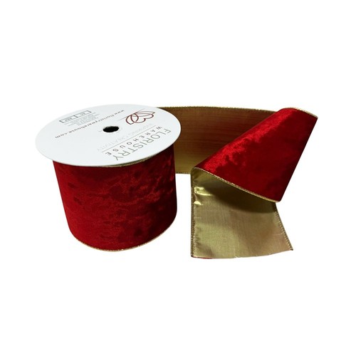 Wired velvet ribbon with gold - with,