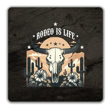 Rodeo is Life 2 Pack Drinks Coasters Cowboy Bull Riding Gift - 9cm x 9cm