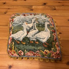 Ehrman Wool Tapestry Needlework Cushion Completed Geese Design Ann Brockley