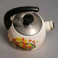 Vintage Enamel Tea Pot With Lid Great Decorative Piece 