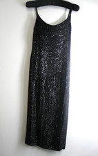 AFTER SIX by RONALD JOYCE Black Sequin & Bead Maxi Sheath Dress. Silk. Size 14.