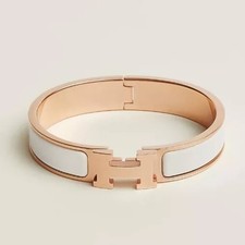 New, Boxed, White (Blanc) Hermes Clic Clac bracelet (GM size)