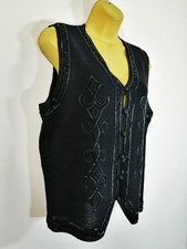 ST MICHAEL M&S Size UK 16 Vintage Black Sparkly Beaded Knitted Waistcoat VGC 