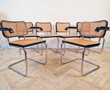 6 Marcel Bruer Cesca Italian Vintage Mid Century Ebonised Teak & Chrome Chairs