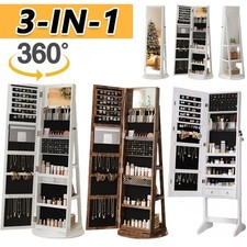 Jewelry Storage Cabinet Full-Length Mirror Lockable 360 Swivel Armoire Shelf