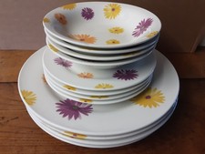 12pc Dinner Service 4x Bowl, Dinner & Side Plates Purple Orange Flowers on White