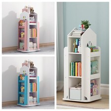 360° Rotating 4 Tier Bookcase Children Kids Book Shelf Rack Storage Bookshelf UK