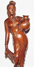 Antique Carved Rosewood Statue Nair Woman Trivandrum Raj India 16" Orig. Label