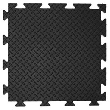 HEAVY DUTY BLACK 14MM CHECKER INTERLOCKING GARAGE FLOORING TILES WORKSHOP MATS