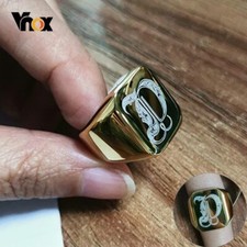 Royal Initial Signet Ring Men Stamp Band Stainless Steel Letter Customized Gift