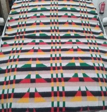 Vintage Tetem Made in Holland Wool Blanket – Multicolor Geometric Pattern –...
