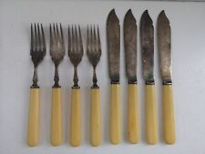 8 x Faux Bone Handle Fish Cutlery - 4 x Knife, 4 x Fork - EPNS Sheffield