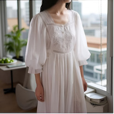 Vintage Embroidered Cotton Nightgown | Princess Lace Peignoir Victorian Nightie